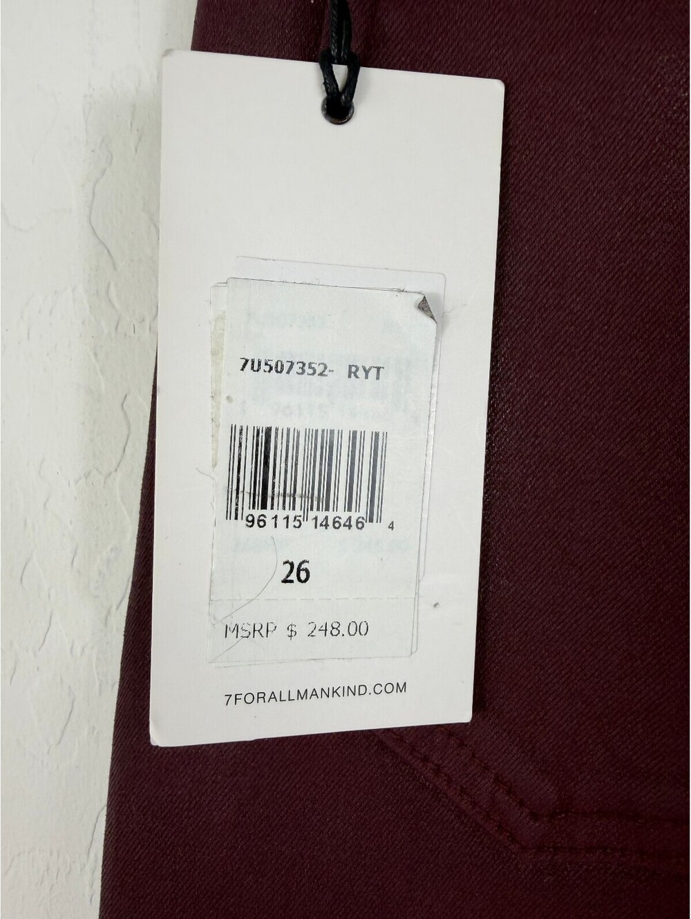 7 For All Mankind Burgundy Ultra High Rise Skinny Boot Jeans 26 Flare NWT - Picture 7 of 9